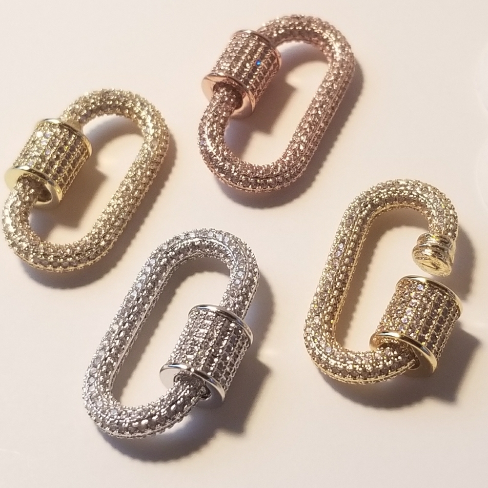 NEW Full Bling Pave CZ Carabiner Lock Pendant NWT - Picture 3 of 4